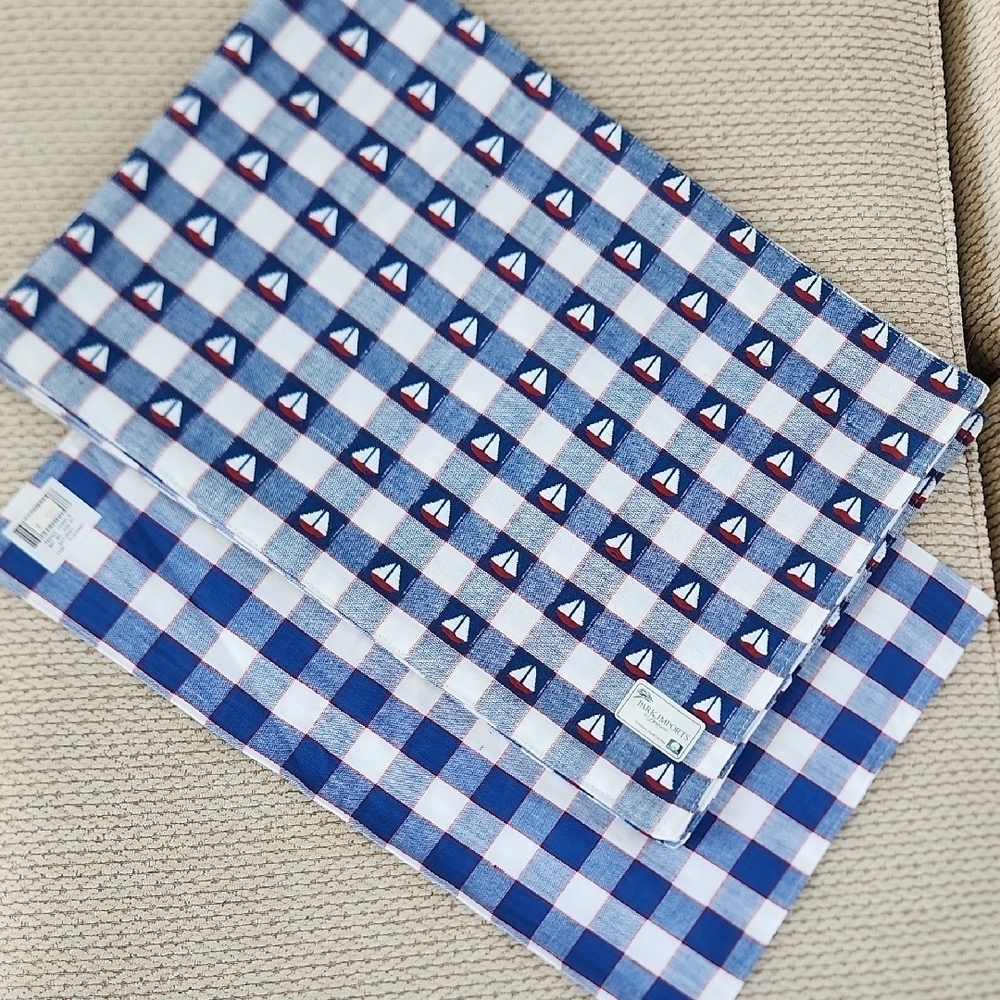 Blue and White Checkered Placemats with Sailboat Design, 5 All New 19 X 13